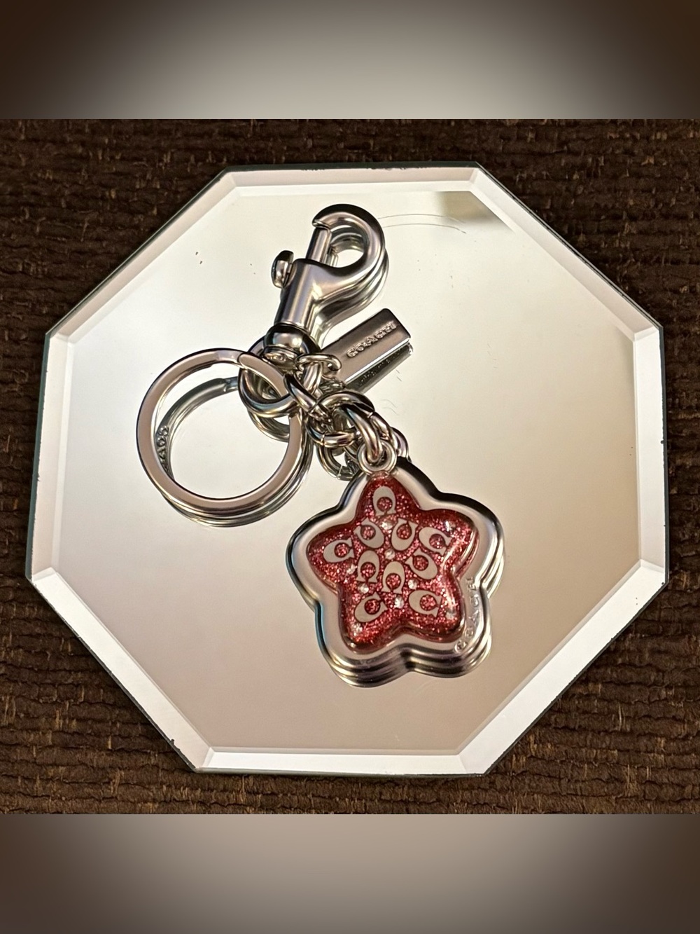 ✨✨Coach Silver Tone Keyring with Red Glitter Star Ornament